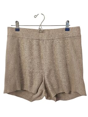 Light Beige and White Dynamite Rib Yarn Shorts